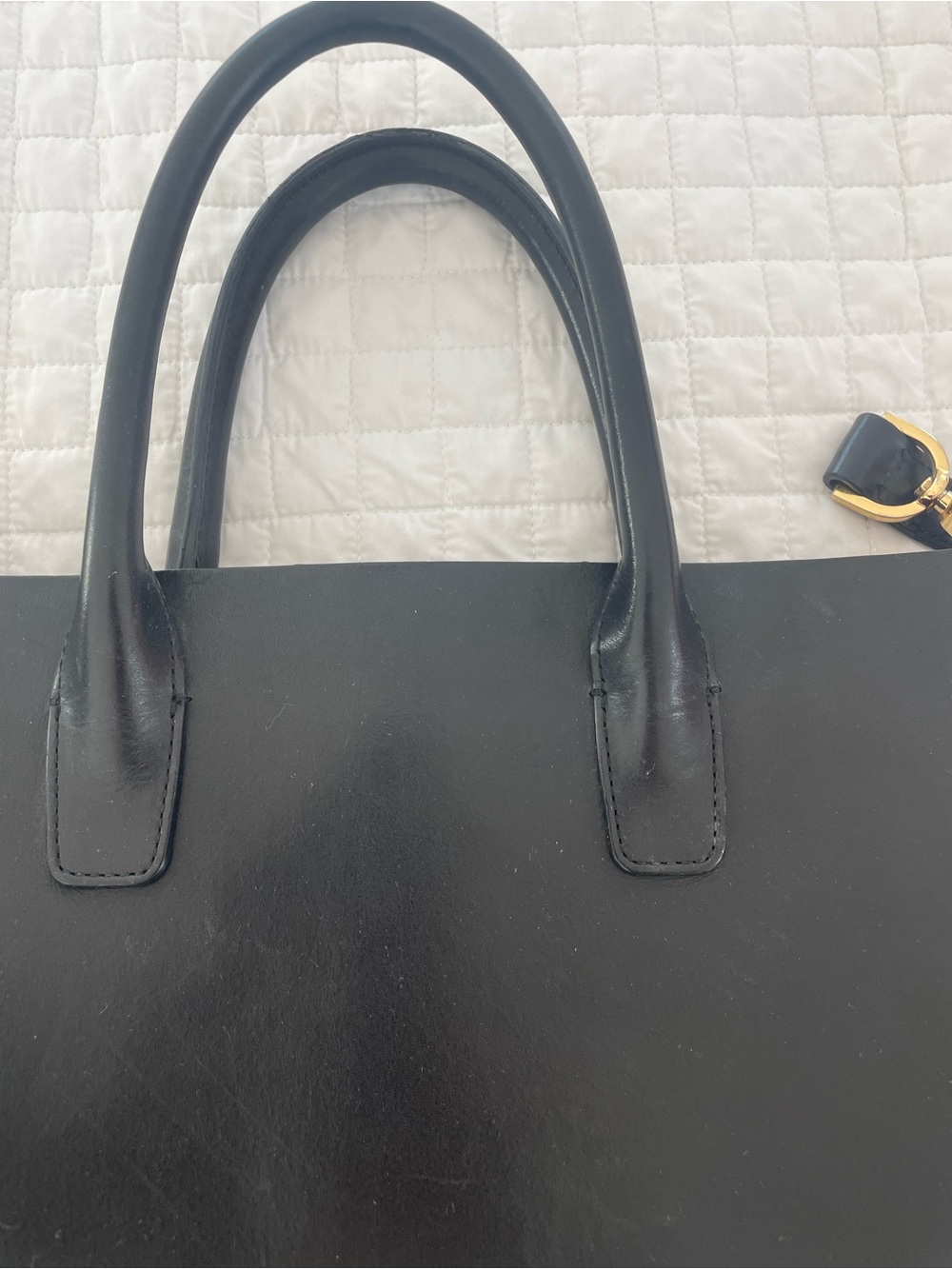 Mansur Gavriel Black Leather Tote Bag with Top Handles and Shoulder Strap